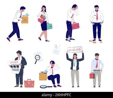 Unemployment vector fired business people flat set Stock Vector