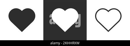 Heart Icon Flat Black White Stroke Variations Vector Illustration Stock Vector