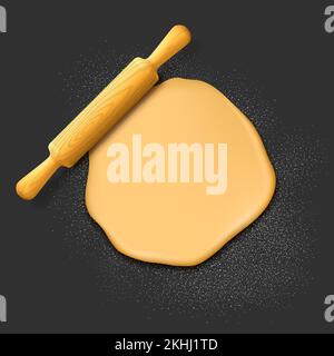 Rolling pin and dough vector culinary illustration Stock Vector