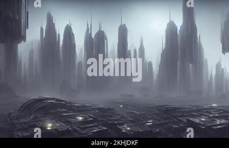 Brutal city of an alien civilization. Entire surface of the planet is ...