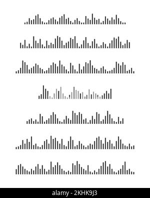 Set of sound wave icons. Signal frequency signs. Pulse pictograms. Voice messages symbols. Audio player graphic elements. Online messenger, radio, podcast mobile app interface. Vector illustration Stock Vector