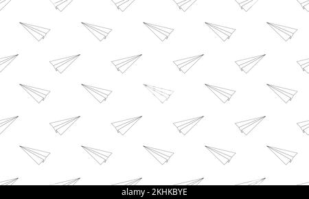 Origami paper planes seamless pattern. SRepeating symbols of success, communication, travel, imagination, desire, creativity, dreaming on white background. Vector outline illustration Stock Vector