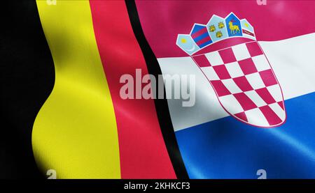 3D Render of Belgium  and Croatia Waving Flag Stock Photo