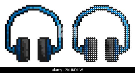 Pixel icon. Wireless earphones overhead, professional musical equipment. Simple retro game vector isolated on white background Stock Vector