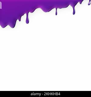 Purple pink paint droplets drip on white square wall copy space background template Stock Photo