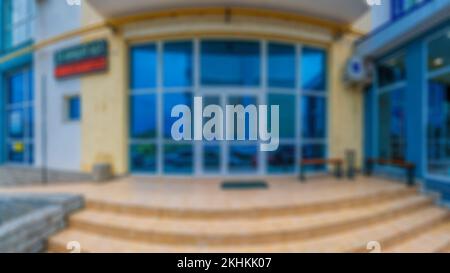 Abstract blur and defocused hotel resort and lobby interior, long building hallway, apartment, condominium, hotel, commercial office building. Perfect Stock Photo