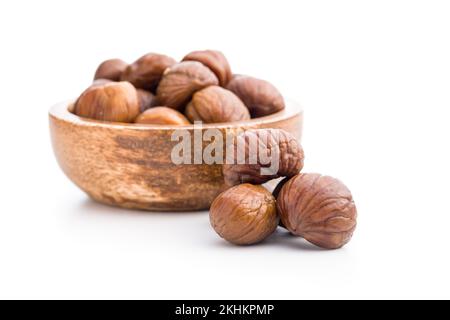 Peeled chestnuts. Sweet roasted chestnuts isolated on the white background. Stock Photo