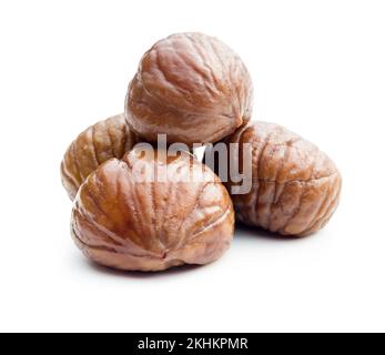 Peeled chestnuts. Sweet roasted chestnuts isolated on the white background. Stock Photo