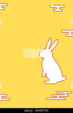 Simple New Year's greeting card for the year of the rabbit 2023, rabbit and Japanese pattern, Nenga postcard material Stock Vector