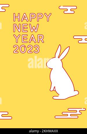 Simple New Year's greeting card for the year of the rabbit 2023, rabbit and Japanese pattern, Nenga postcard material Stock Vector