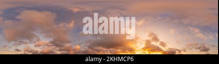 Dark blue sunset sky panorama with pink Cumulus clouds. Seamless hdr 360 panorama in spherical equirectangular format. Full zenith for 3D Stock Photo
