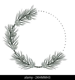 Christmas Floral wreath of green branches. Hand drawn illustration for invitations and greeting cards, elegante style Stock Photo