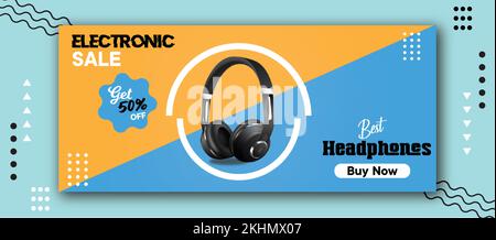 Banner Editable Template For Headphones Electronic Sale Stock Vector