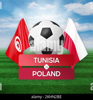 Tunisia vs Poland national teams soccer football match competition concept. Stock Photo