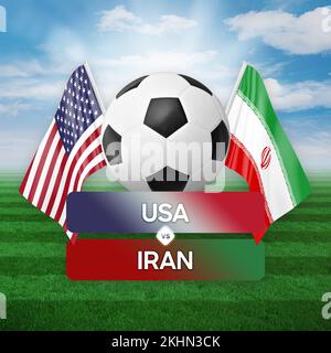 USA vs Iran national teams soccer football match competition concept. Stock Photo