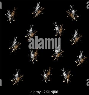 Modern floral vector seamless pattern on black isolated background. Digital drawn illustration. Can be used as a design of textile other fabric Stock Vector