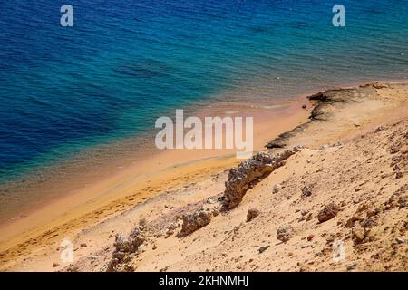 In the shot the sea and the beautiful and colorful beach of Ras Mohamed national park in Sharm El-Sheikh 2019 Stock Photo