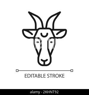 Goat head pixel perfect linear icon Stock Vector
