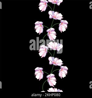 Modern floral vector seamless pattern on black isolated background. Digital drawn illustration. Can be used as a design of textile other fabric. Stock Vector