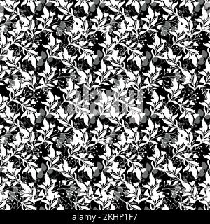 Modern floral vector seamless pattern on black isolated background. Digital drawn illustration. Can be used as a design of textile other fabric Stock Vector