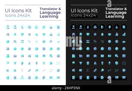 Language learning flat gradient two-color ui icons set for dark, light mode Stock Vector