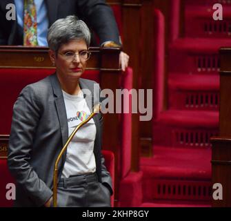 Sandrine Rousseau, NUPES EELV, MP during parliamentary vote on the ...
