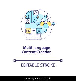 Multi-language content creation concept icon Stock Vector