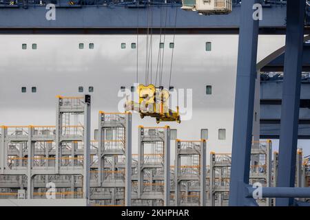 Felixstowe united kingdom 22, November 2022 New modern gantry crane for picking up and moving large shipping containers Stock Photo