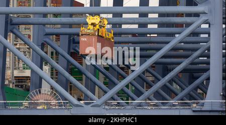 Felixstowe united kingdom 22, November 2022 New modern gantry crane for picking up and moving large shipping containers Stock Photo