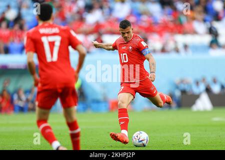 Granit Xhaka during the FIFA World Cup Qatar 2022 Group G match between Switzerland and Cameroon at Al Janoub Stadium on November 24, 2022 in Al Wakrah, Qatar. (Photo by Pawel Andrachiewicz/PressFocus/Sipa USA) Stock Photo