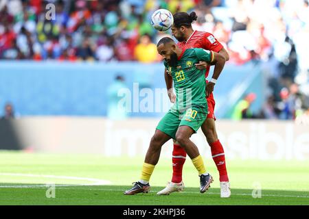 Bryan Mbeumo during the FIFA World Cup Qatar 2022 Group G match between Switzerland and Cameroon at Al Janoub Stadium on November 24, 2022 in Al Wakrah, Qatar. (Photo by Pawel Andrachiewicz/PressFocus/Sipa USA) Stock Photo