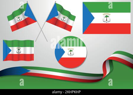 A vector of a set of Equatorial Guinea flags in different desings Stock Vector