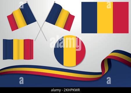 A vector of a set of Chad flags in different desings Stock Vector