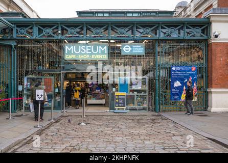 Entrance facade to the London Transport Museum in Covent Garden, London, England, UK Stock Photo