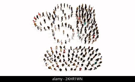 Concept or conceptual large gathering  of people forming an image of medicine pills on white background. A 3d illustration metaphor for medicine, heal Stock Photo