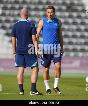 England's Harry Kane during a training session at the Al Wakrah Sports Complex, Qatar. Picture date: Thursday November 24, 2022. Stock Photo