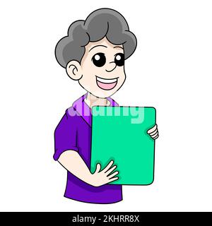 illustration of a man carrying a blank board for a message text template Stock Vector