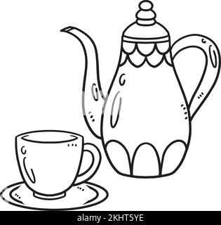 Ramadan Tea Set Isolated Coloring Page for Kids Stock Vector