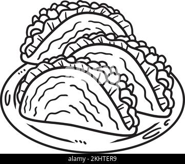 Cinco de Mayo Mexican Tacos Isolated Coloring Page Stock Vector