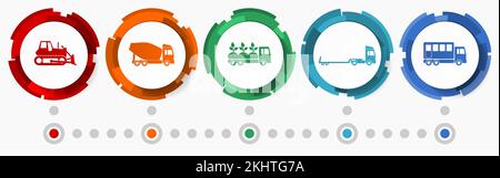Transport vector icon set, vehicles concept flat design buttons, infographic template Stock Vector