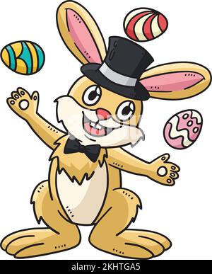 Bunny Juggling Easter Eggs Cartoon Colored Clipart Stock Vector