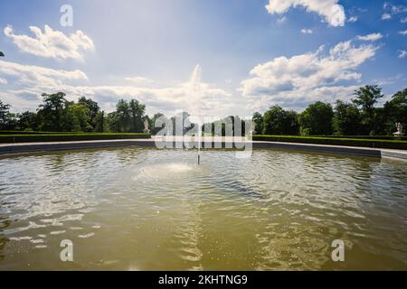 Fountain in garden of Slavkov Castle, also known as Austerlitz Castle, is a Baroque palace in Slavkov u Brna, Czech Republic Stock Photo