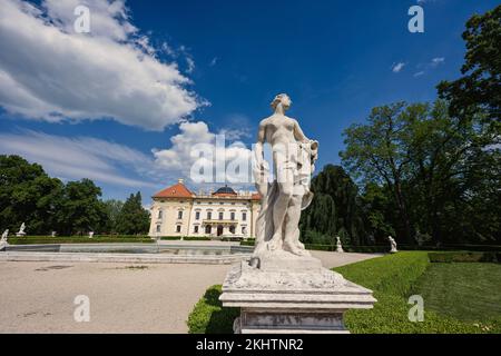 Stone monuments of Slavkov Castle, also known as Austerlitz Castle, is a Baroque palace in Slavkov u Brna, Czech Republic Stock Photo