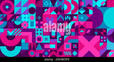 Seamless Abstract Vector Bauhaus Geometric Pattern Design Background  Stock Vector