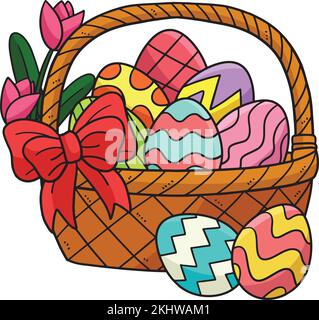 Easter Eggs Basket Cartoon Colored Clipart  Stock Vector