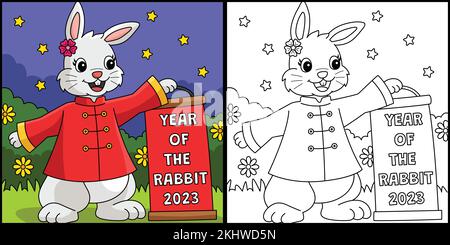 Year Of The Rabbit 2023 Coloring Page Illustration Stock Vector