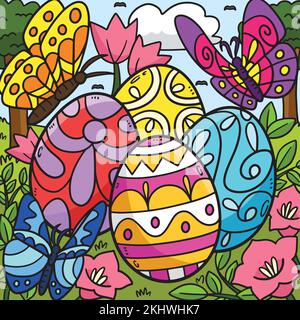 Snail on Mushroom with Easter Eggs Colored  Stock Vector
