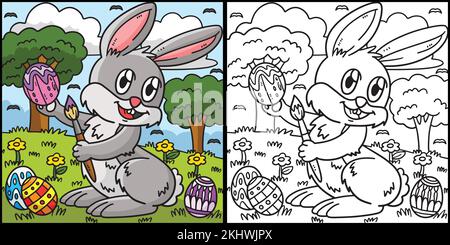 Bunny Painting Easter Egg Coloring Illustration Stock Vector