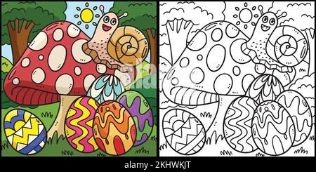 Snail on Mushroom with Easter Eggs Illustration Stock Vector