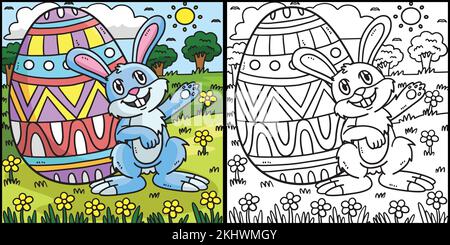 Bunny with Big Easter Egg Coloring Illustration Stock Vector